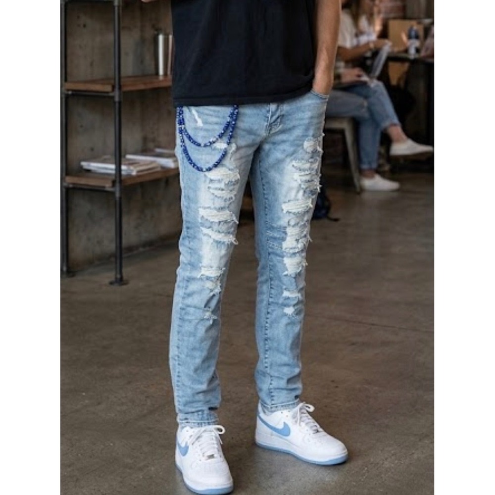 GFTD Los Angeles‎ GDM300 Solar Slim Distressed Jeans Light Wash Mens 32 NEW